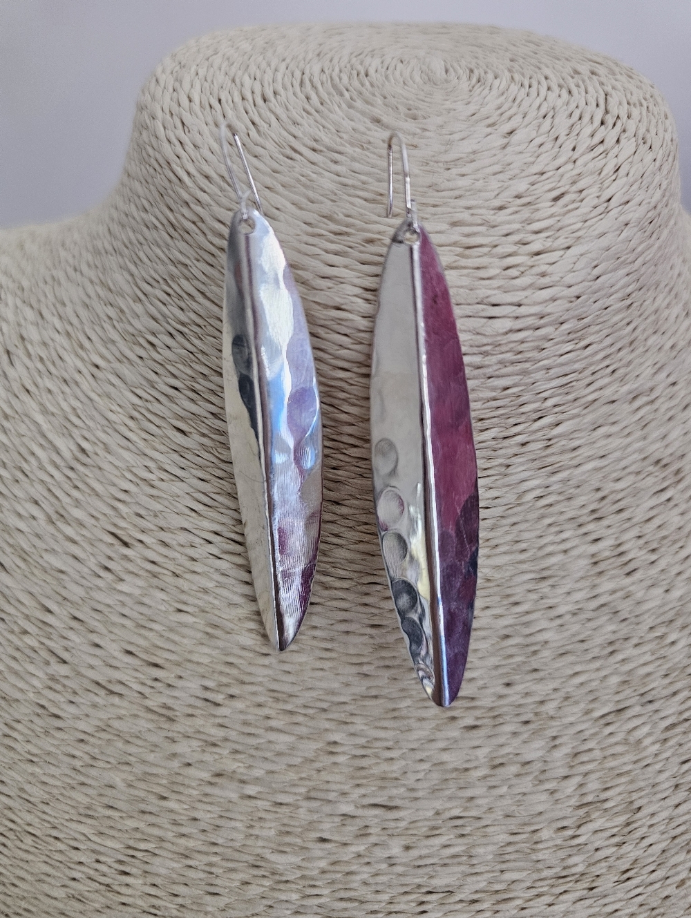 Silvertone Hammered Silver Color Leaf Earrings NWT